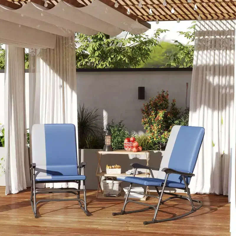 Set di 2 sedie a dondolo da esterno Outsunny, set di sedie a dondolo pieghevoli con capacità di 180 kg, seduta ampia, schienale alto imbottito per patio, portico