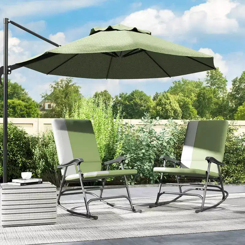 Set di 2 sedie a dondolo da esterno Outsunny, set di sedie a dondolo pieghevoli con capacità di 180 kg, seduta ampia, schienale alto imbottito per patio, portico