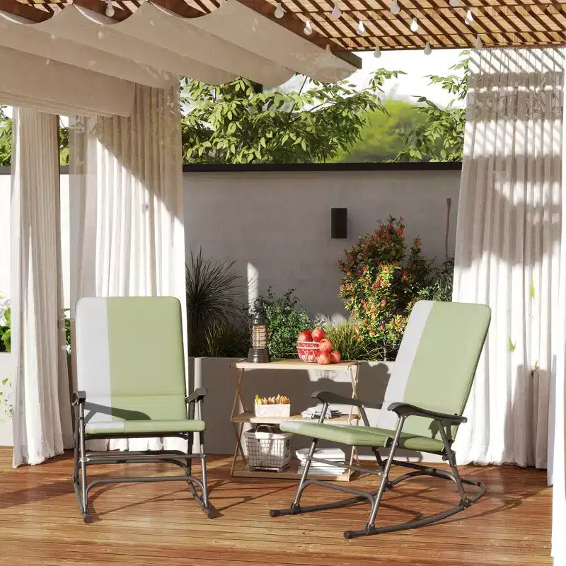 Set di 2 sedie a dondolo da esterno Outsunny, set di sedie a dondolo pieghevoli con capacità di 180 kg, seduta ampia, schienale alto imbottito per patio, portico