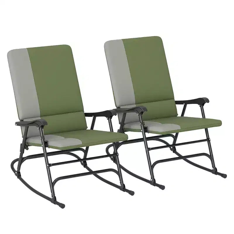 Set di 2 sedie a dondolo da esterno Outsunny, set di sedie a dondolo pieghevoli con capacità di 180 kg, seduta ampia, schienale alto imbottito per patio, portico