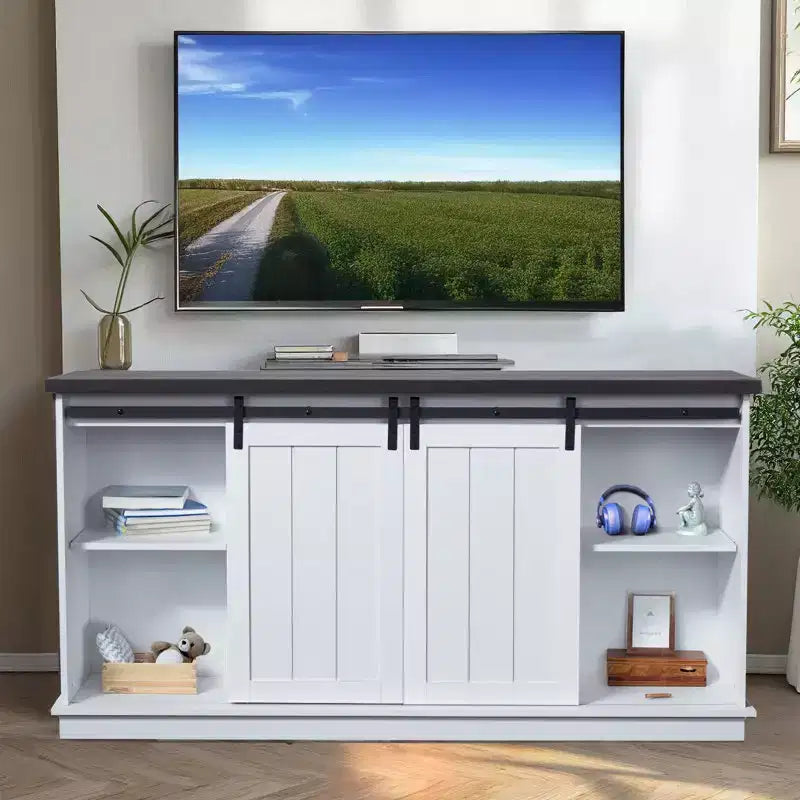 EROMMY 63 Tv Stand For Tvs Up To 80 With Open Storage Shelves And Cabinets