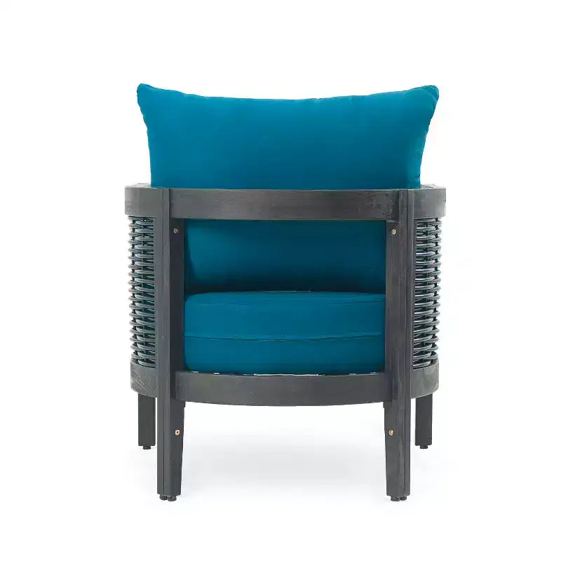 Christopher Knight Home Burchett Outdoor Acacia Wood and Rattan Club Chair with Cushions