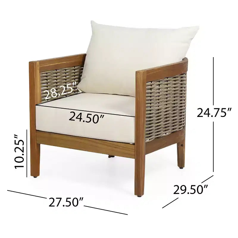 Christopher Knight Home Burchett Outdoor Acacia Wood and Rattan Club Chair with Cushions