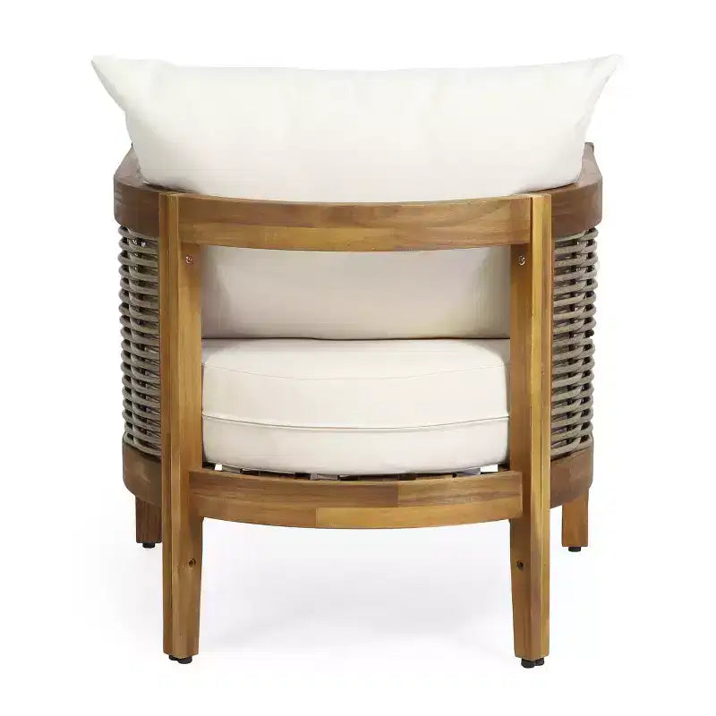 Christopher Knight Home Burchett Outdoor Acacia Wood and Rattan Club Chair with Cushions