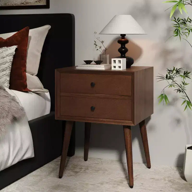 Christopher Knight Home Caesar comodino in legno di acacia stile Mid-Century Modern con 2 cassetti