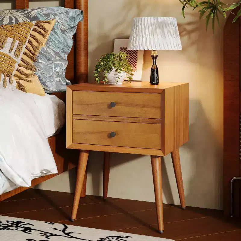 Christopher Knight Home Caesar comodino in legno di acacia stile Mid-Century Modern con 2 cassetti
