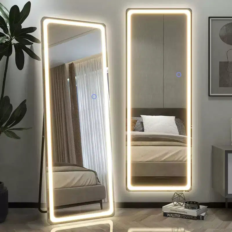 PexFix 16 in. W x 63 in. H Modern Full Length Rectangular Frameless Mirror With Rounded Corner in White