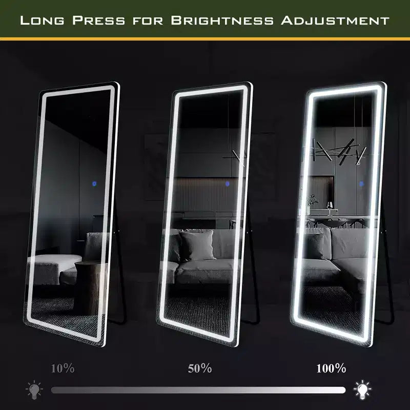 PexFix 16 in. W x 63 in. H Modern Full Length Rectangular Frameless Mirror With Rounded Corner in White