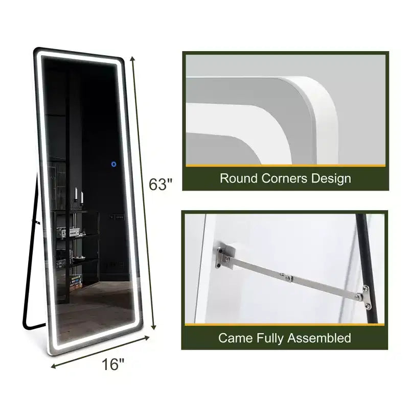 PexFix 16 in. W x 63 in. H Modern Full Length Rectangular Frameless Mirror With Rounded Corner in White