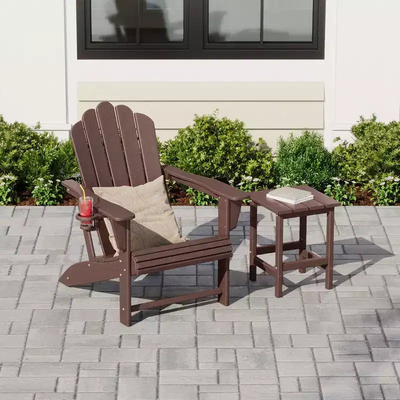 WestinTrends Highland Outdoor Patio HDPE Adirondack Chair With Cup Holder and Table Set