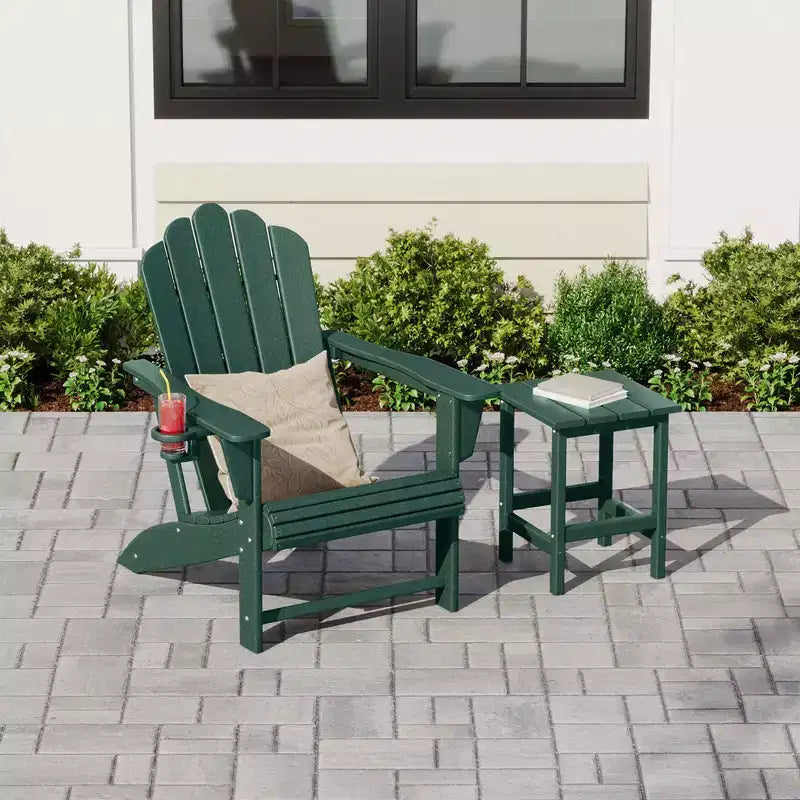 WestinTrends Highland Outdoor Patio HDPE Adirondack Chair With Cup Holder and Table Set