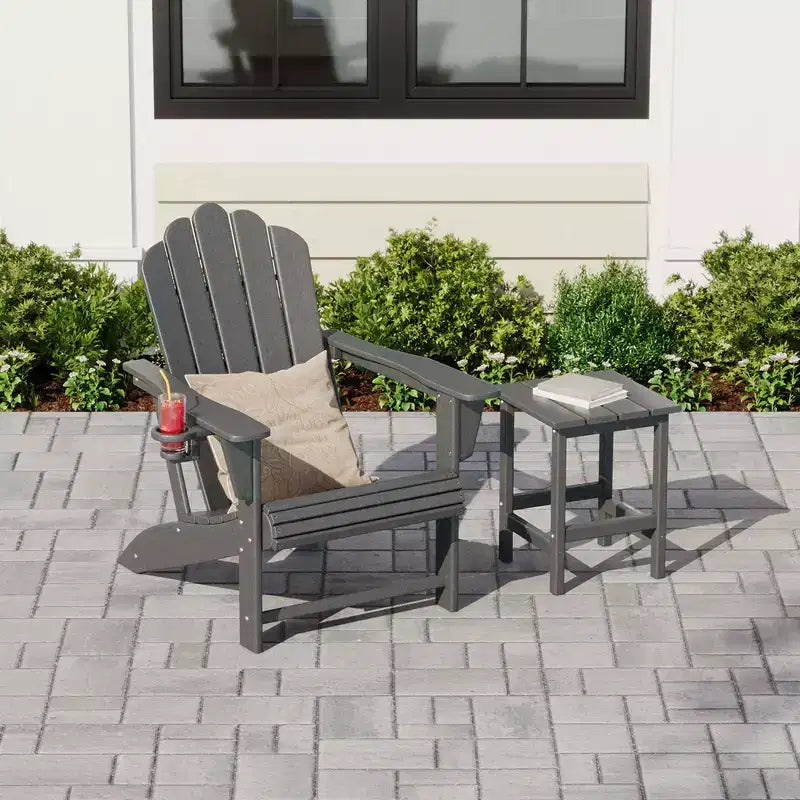 WestinTrends Highland Outdoor Patio HDPE Adirondack Chair With Cup Holder and Table Set