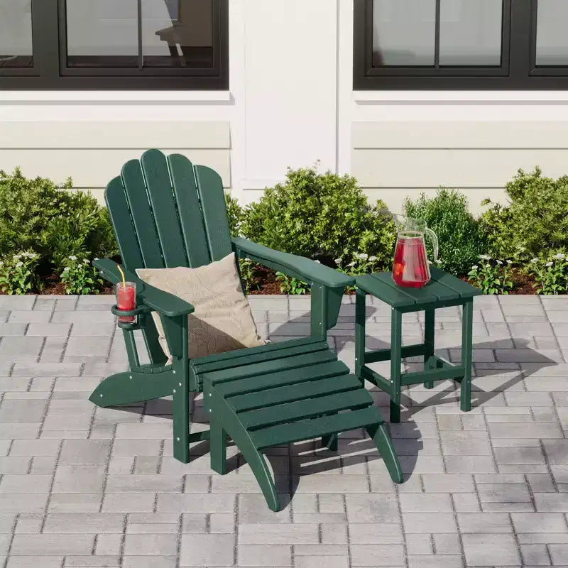 WestinTrends 3-Piece Adirondack Chair with Cup Holder and Folding Ottoman and Table Set