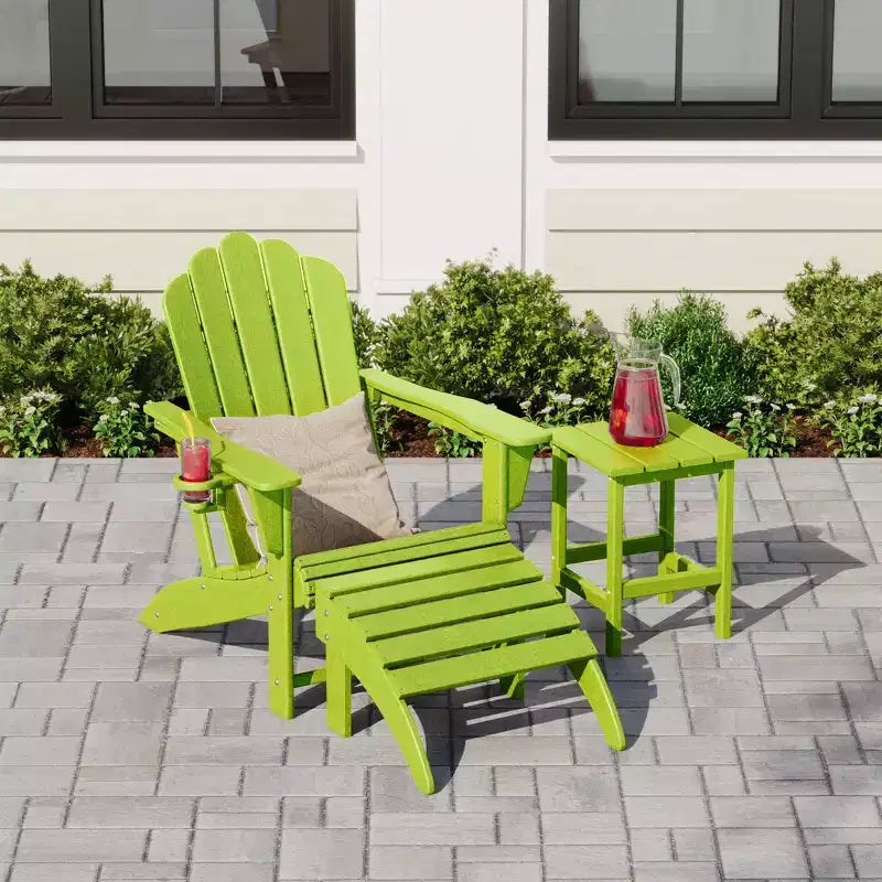 WestinTrends 3-Piece Adirondack Chair with Cup Holder and Folding Ottoman and Table Set