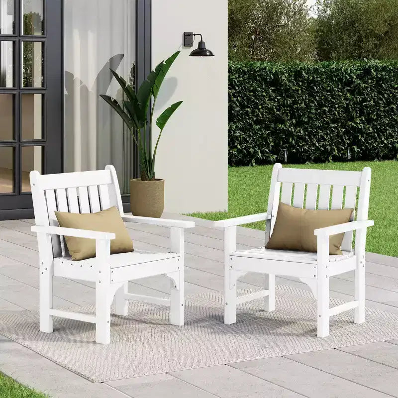 WestinTrends Malibu Outdoor Patio HDPE Adirondack Dining Arm Chairs (Set of 2), White