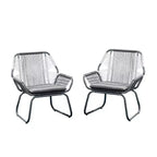 GDFStudio Aiden Outdoor Wicker and Steel Club Chairs with Cushion (Set of 2), Gray and White