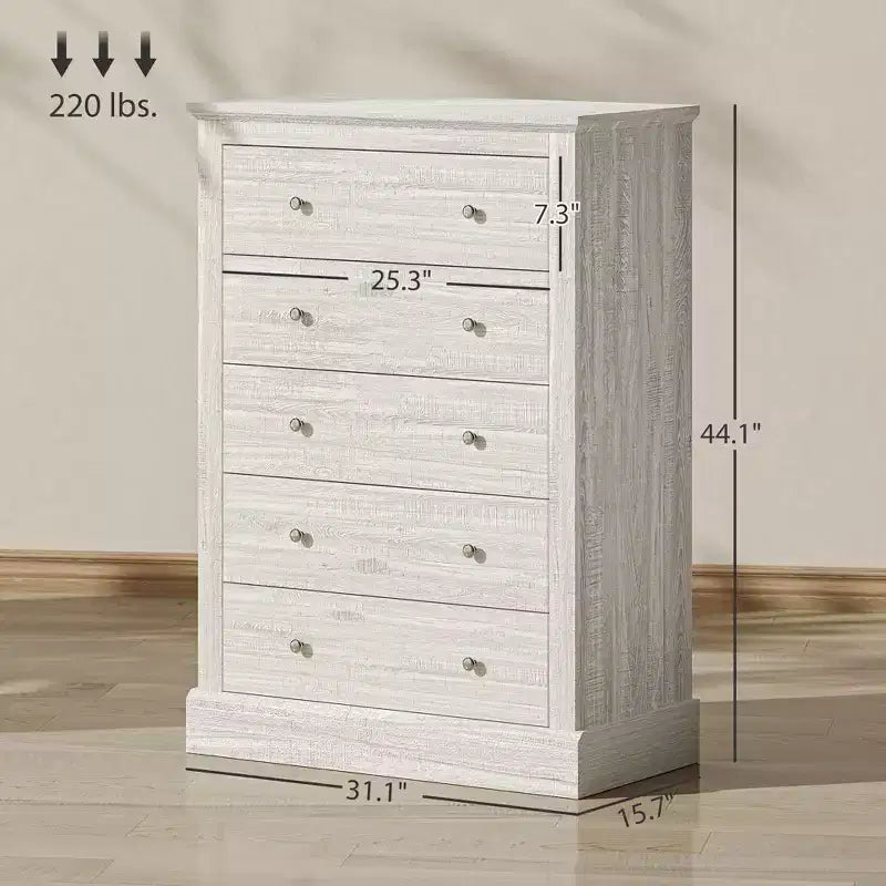 5-Drawer Farmhouse Chest of Drawers with Wood Top Dirty Oak
