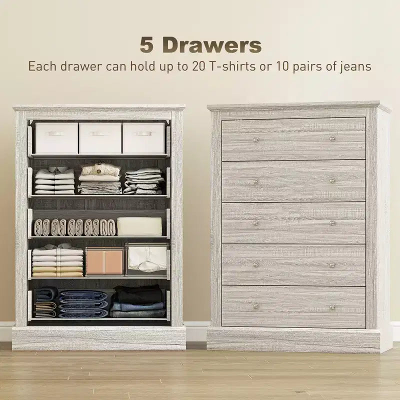 5-Drawer Farmhouse Chest of Drawers with Wood Top Dirty Oak