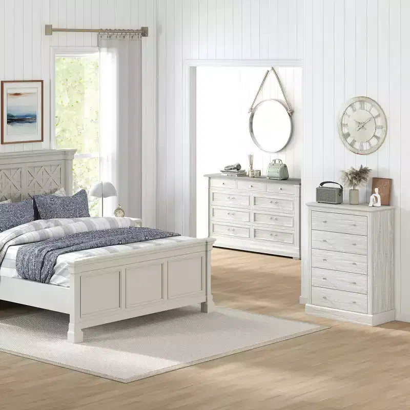 5-Drawer Farmhouse Chest of Drawers with Wood Top Dirty Oak