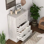 5-Drawer Farmhouse Chest of Drawers with Wood Top Dirty Oak