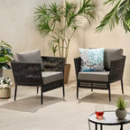 GDFStudio Sefora Outdoor Aluminum and Rope Club Chairs with Cushions (Set of 2), Black/Gray