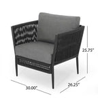 GDFStudio Sefora Outdoor Aluminum and Rope Club Chairs with Cushions (Set of 2), Black/Gray