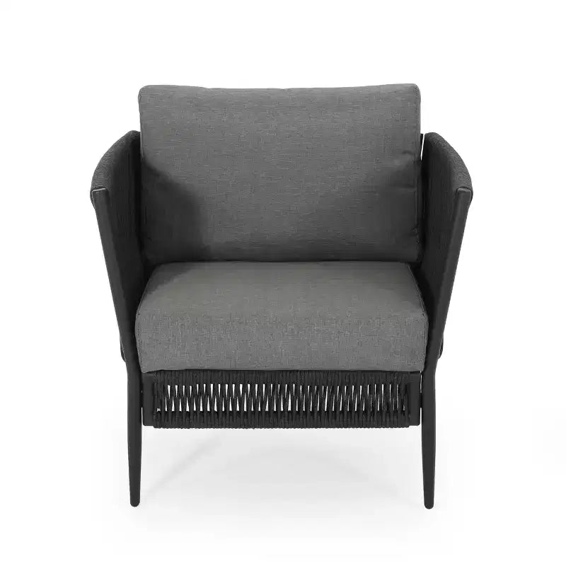 GDFStudio Sefora Outdoor Aluminum and Rope Club Chairs with Cushions (Set of 2), Black/Gray