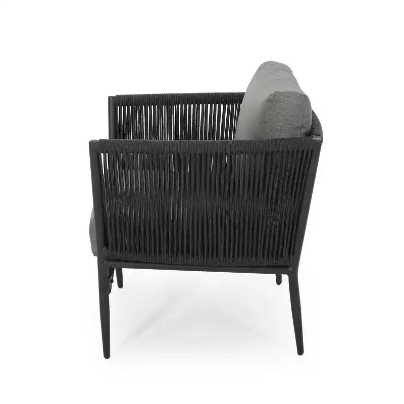 GDFStudio Sefora Outdoor Aluminum and Rope Club Chairs with Cushions (Set of 2), Black/Gray