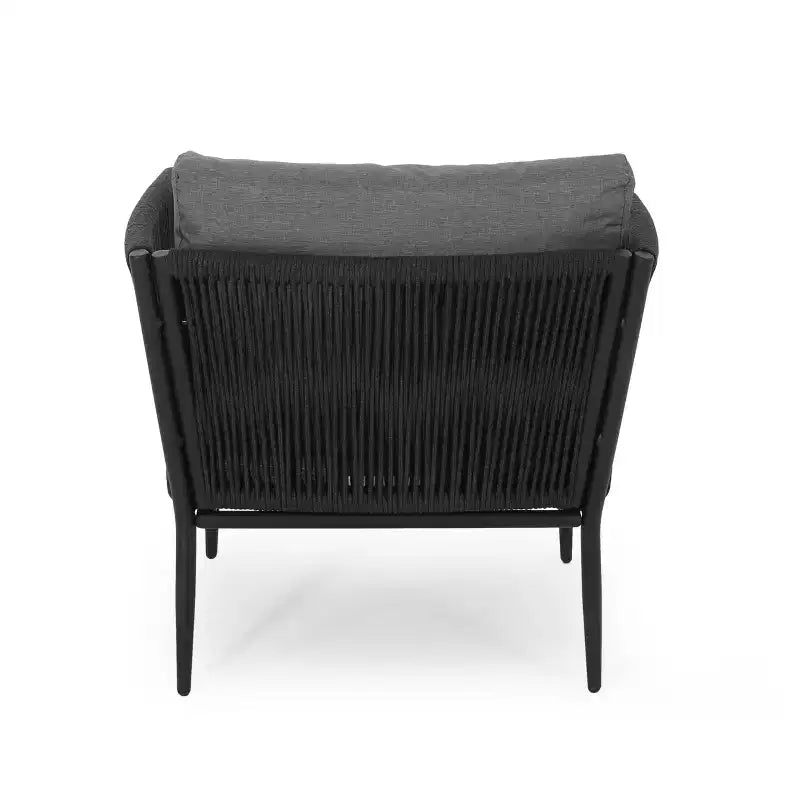GDFStudio Sefora Outdoor Aluminum and Rope Club Chairs with Cushions (Set of 2), Black/Gray