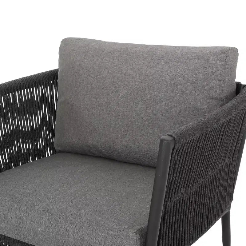 GDFStudio Sefora Outdoor Aluminum and Rope Club Chairs with Cushions (Set of 2), Black/Gray