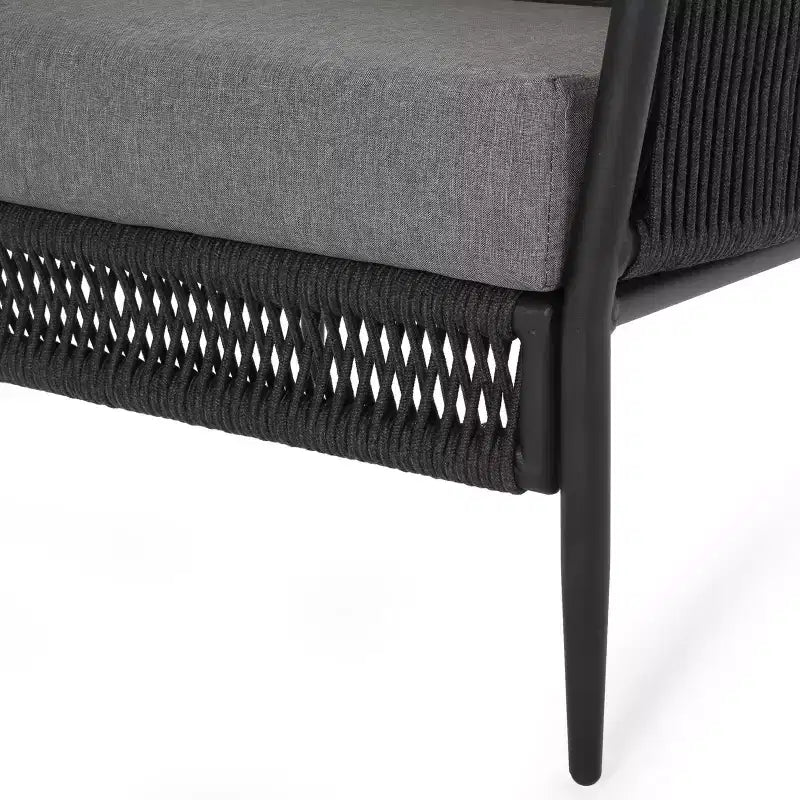 GDFStudio Sefora Outdoor Aluminum and Rope Club Chairs with Cushions (Set of 2), Black/Gray
