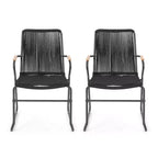 GDFStudio Miriam Outdoor Iron and Rope Weave Club Chairs (Set of 2), Black