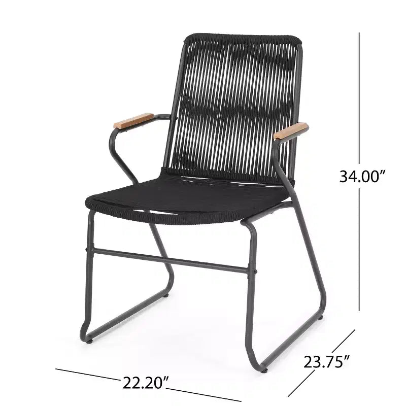 GDFStudio Miriam Outdoor Iron and Rope Weave Club Chairs (Set of 2), Black