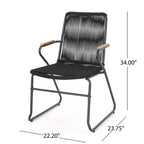 GDFStudio Miriam Outdoor Iron and Rope Weave Club Chairs (Set of 2), Black