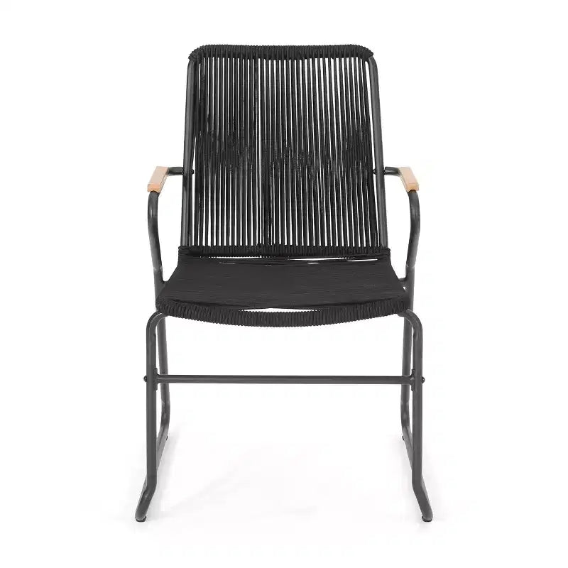 GDFStudio Miriam Outdoor Iron and Rope Weave Club Chairs (Set of 2), Black
