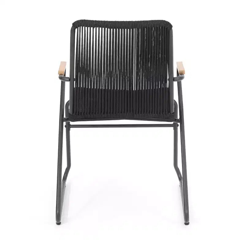 GDFStudio Miriam Outdoor Iron and Rope Weave Club Chairs (Set of 2), Black