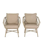 GDFStudio Colmar Outdoor Wicker and Iron Club Chairs with Cushions (Set of 2), Light Brown/Beige