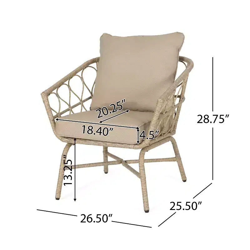GDFStudio Colmar - Poltrone da club da esterno in vimini e ferro con cuscini (set da 2), marrone chiaro/beige