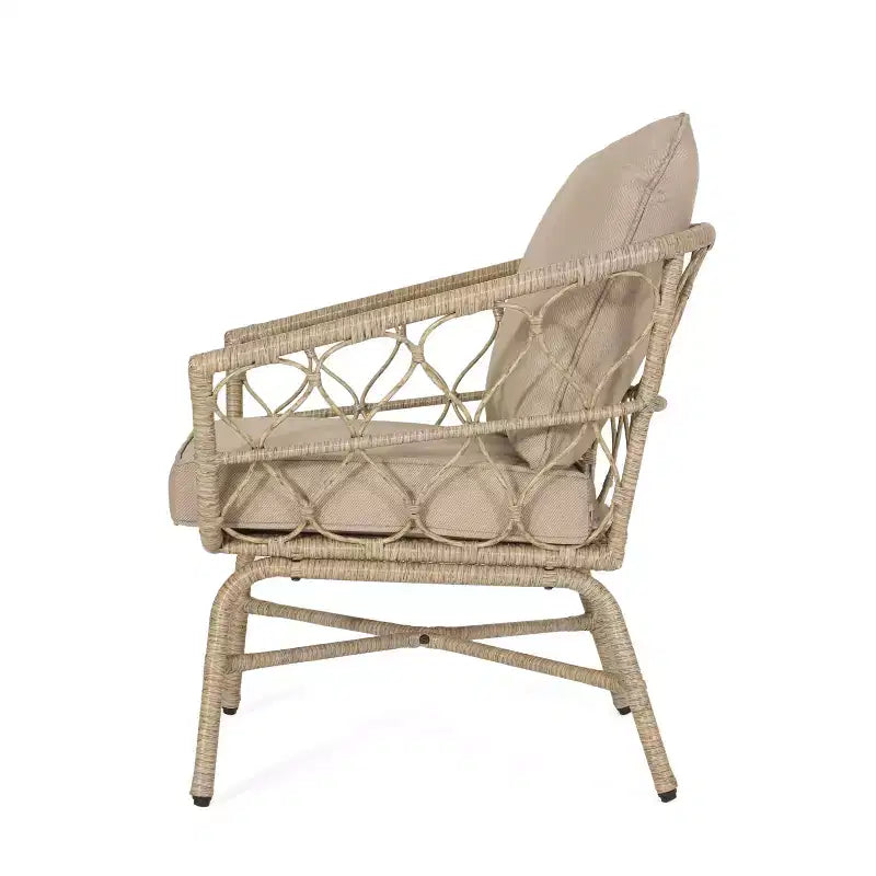 GDFStudio Colmar - Poltrone da club da esterno in vimini e ferro con cuscini (set da 2), marrone chiaro/beige