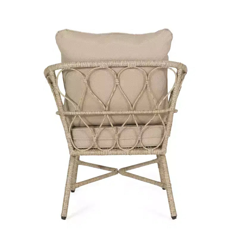 GDFStudio Colmar - Poltrone da club da esterno in vimini e ferro con cuscini (set da 2), marrone chiaro/beige