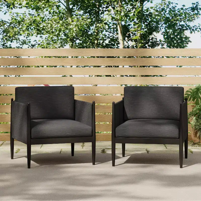 GDFStudio Elowen Outdoor Aluminum Club Chairs with Pencil Legs (Set of 2), Black