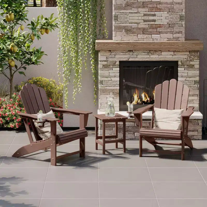 WestinTrends Highland 3-Piece Outdoor Patio HDPE Adirondack Chair With Cup Holder and Table Set