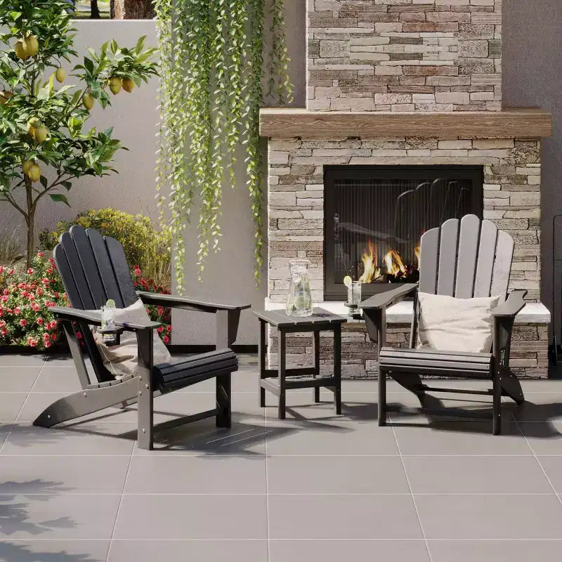 WestinTrends Highland 3-Piece Outdoor Patio HDPE Adirondack Chair With Cup Holder and Table Set