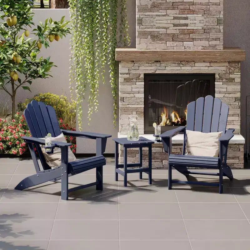 WestinTrends Highland 3-Piece Outdoor Patio HDPE Adirondack Chair With Cup Holder and Table Set