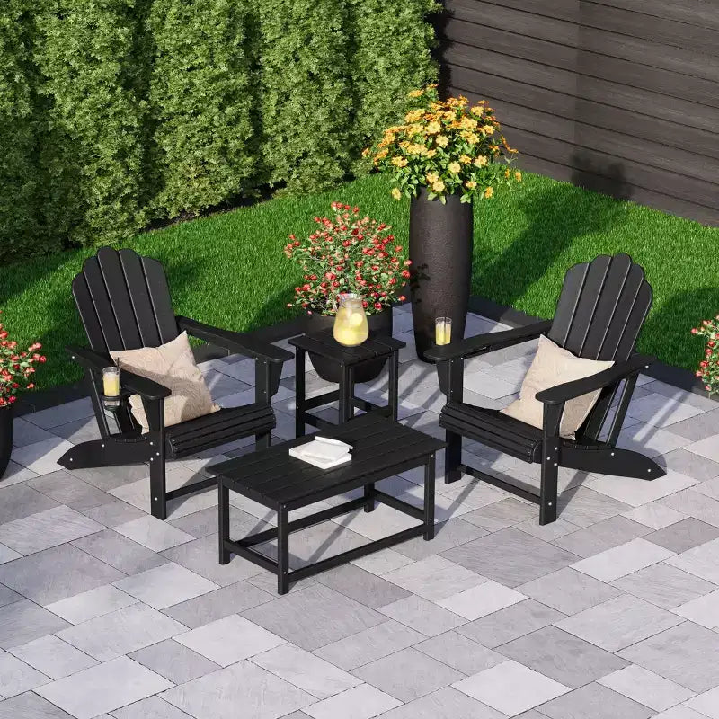 WestinTrends Highland 4-Piece Adirondack Chairs with Cup Holders and Table Set