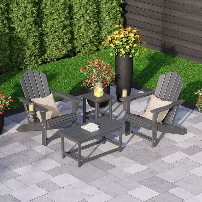 WestinTrends Highland 4-Piece Adirondack Chairs with Cup Holders and Table Set