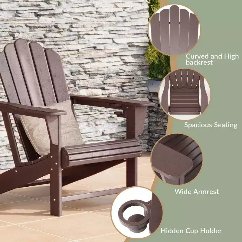 WestinTrends Highland Set di 3 Sedie Adirondack con Portabicchieri e Tavolino da Caffè