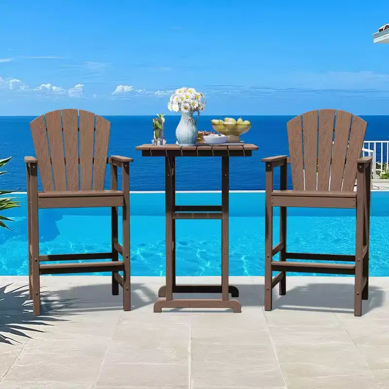 Hyleory Set da Bar 3 Pezzi in HDPE con Sgabelli Bar Adirondack - Mobili da Esterno Durevoli per un Intrattenimento di Stile