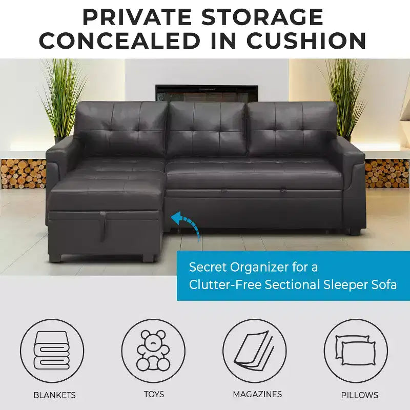 Divano Sezionale Reversibile Letto Home Imports Emporium - Divano Convertibile con Chaise Longue Contenitore, Design Salvaspazio per Soggiorni Moderni