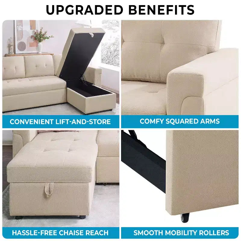Divano Sezionale Reversibile Letto Home Imports Emporium - Divano Convertibile con Chaise Longue Contenitore, Design Salvaspazio per Soggiorni Moderni